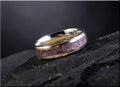 DR Rings titanium ring with amethyst inlay featuring a polished silver band and purple stone detail