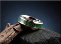 DR Rings titanium ring with malachite inlay showcasing green stone band on polished silver metal
