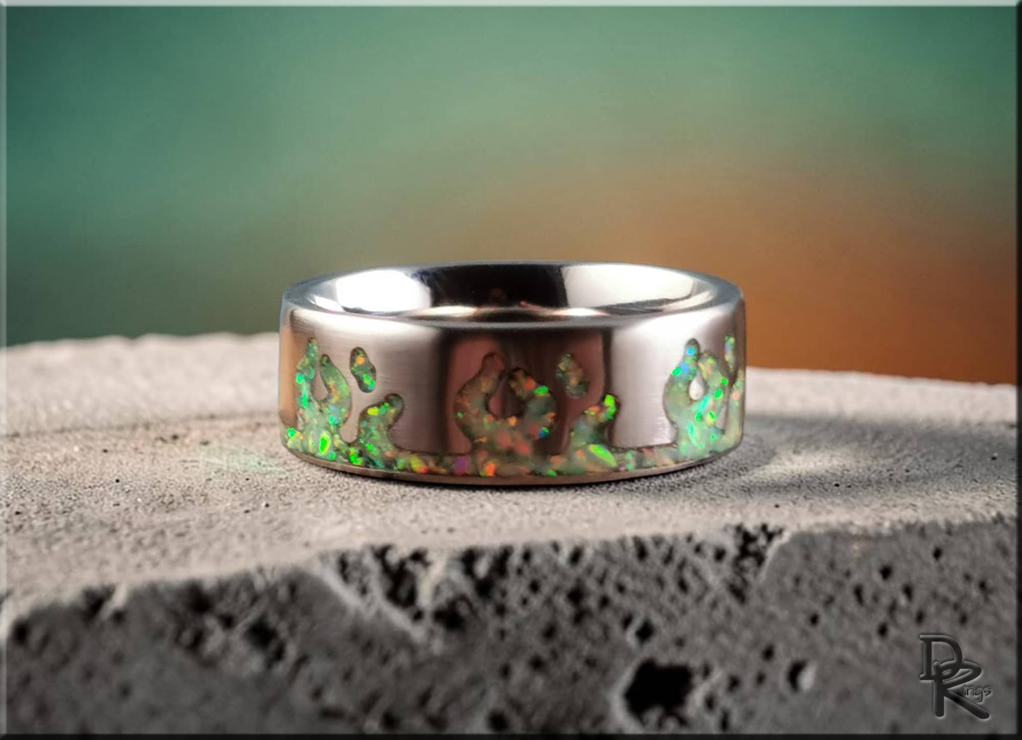 Titanium Ring with Opal inlay, Flame