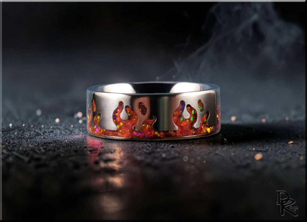 Titanium Ring with Opal inlay, Flame