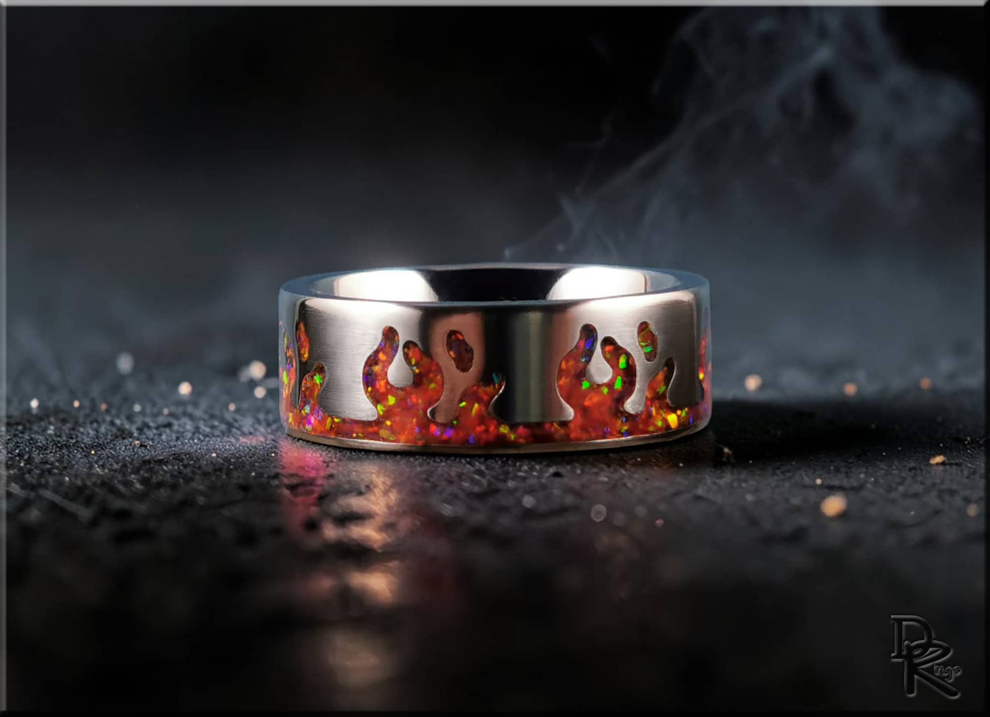 Titanium Ring with Opal inlay, Flame