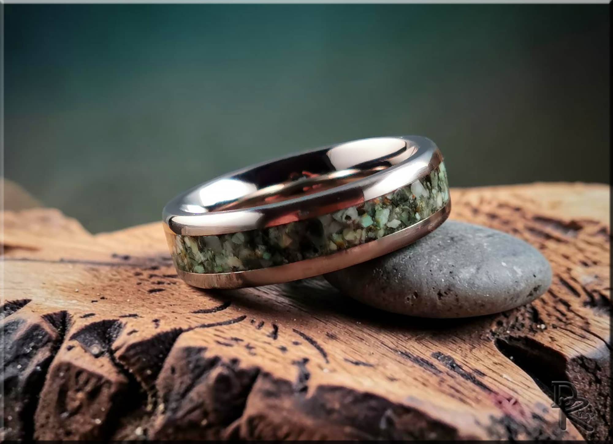 Tungsten Carbide Ring with African Turquoise Inlay