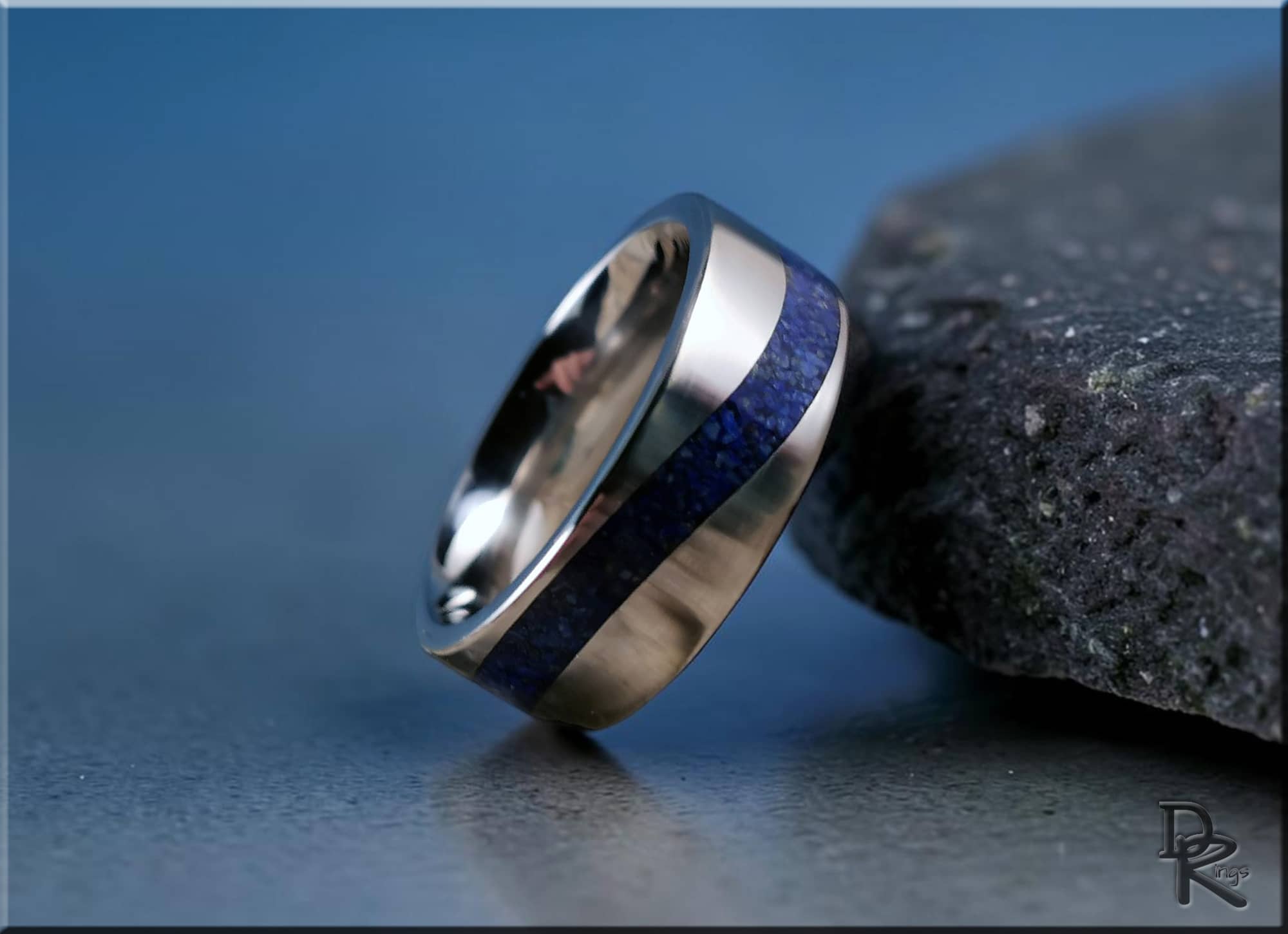 Titanium S-Wave Ring with Lapis Lazuli Inlay