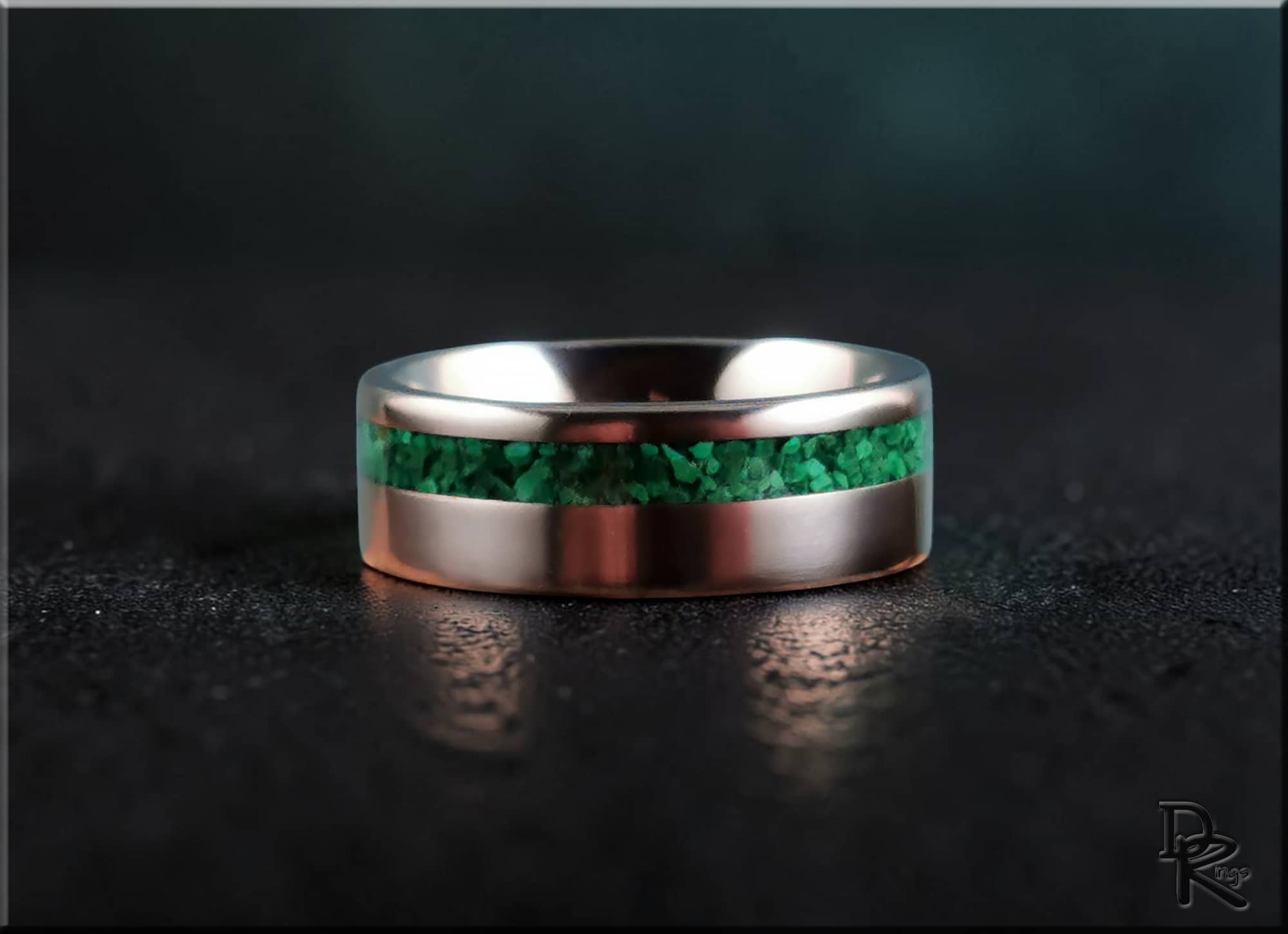 Titanium Ring with  Green Malachite Inlay