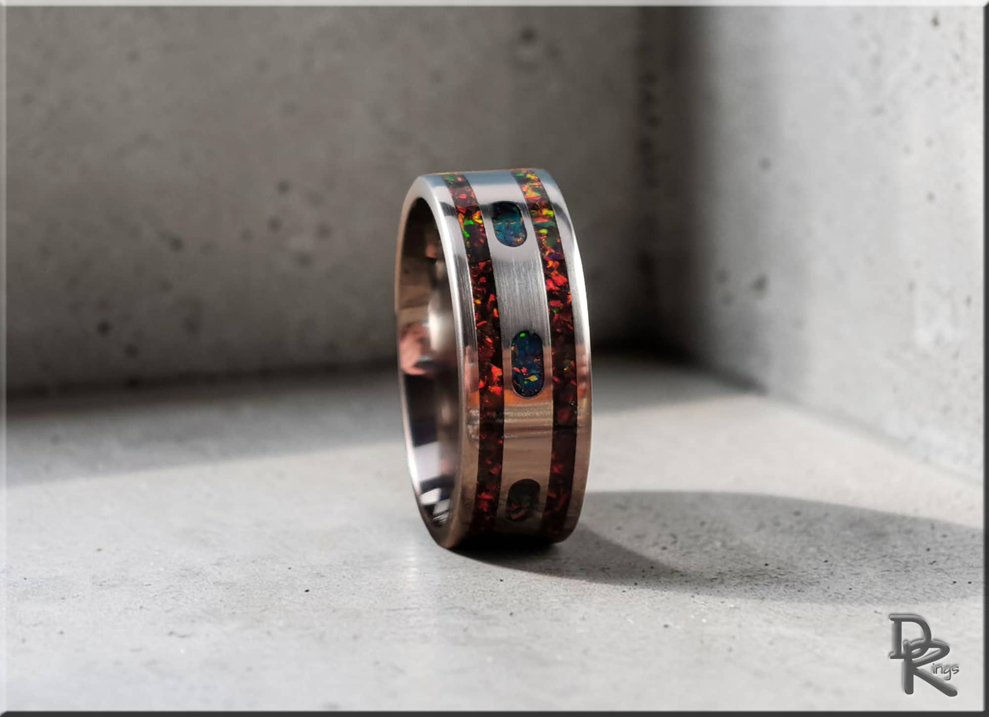 Titanium Ring with Opal Inlays