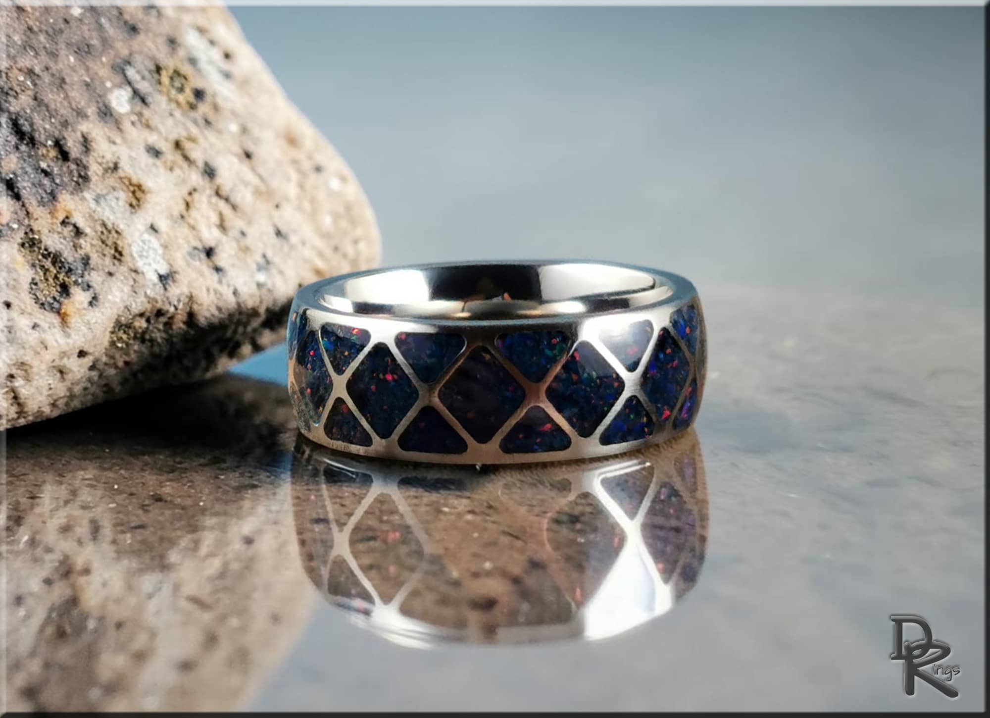 Titanium Ring with Opal Inlay