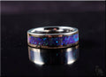 DR Rings super titanium ring with inlay featuring a vibrant blue and purple opal design