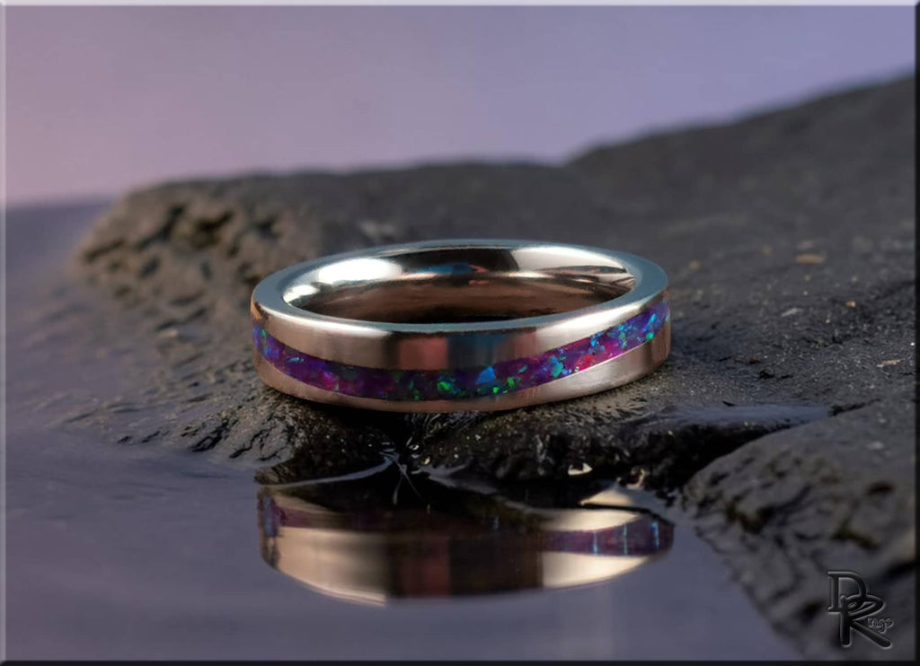Titanium S-Wave Ring with Amethyst Opal Inlay