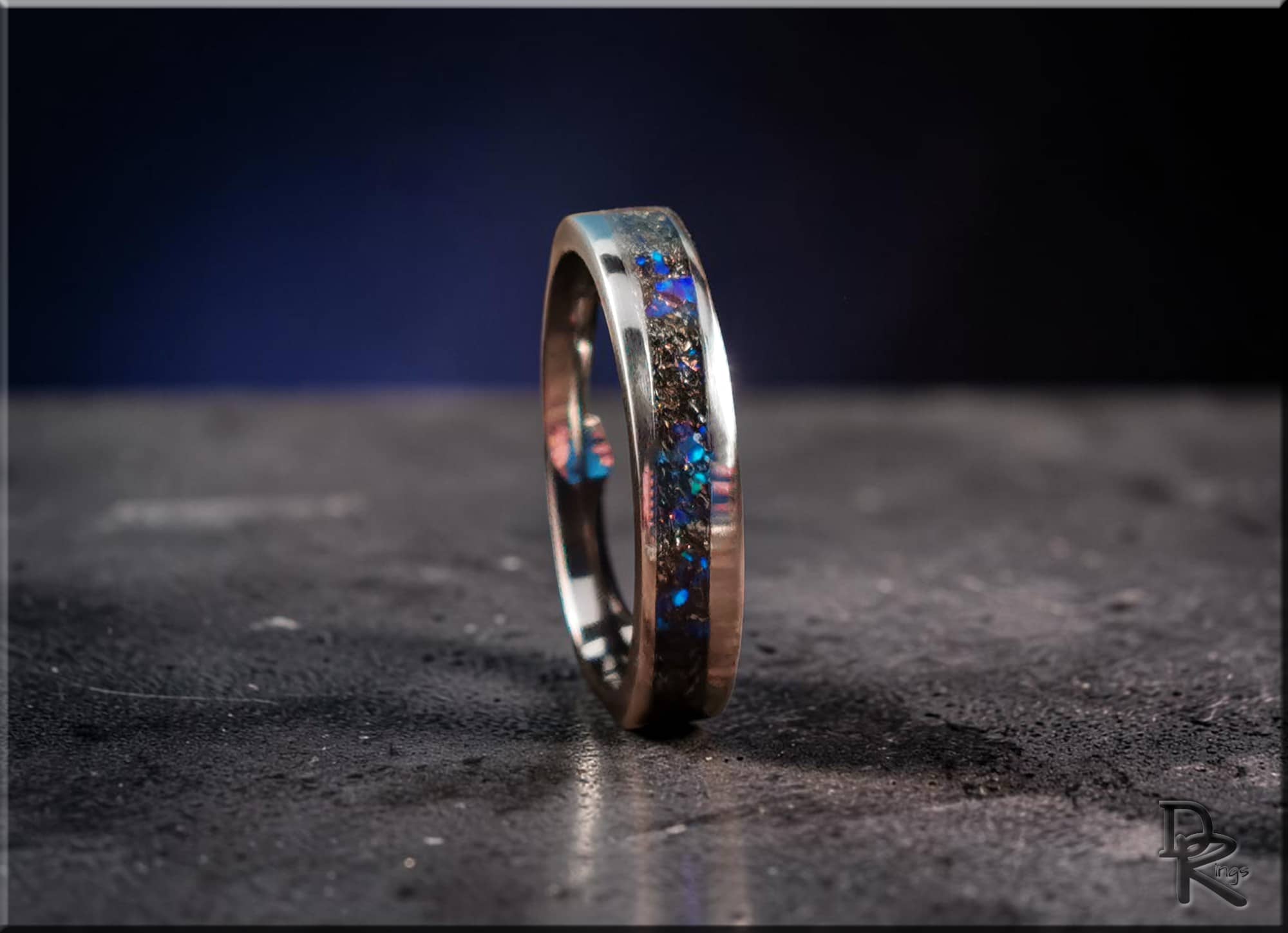 Titanium Ring with Meteorite and Opal Inlay