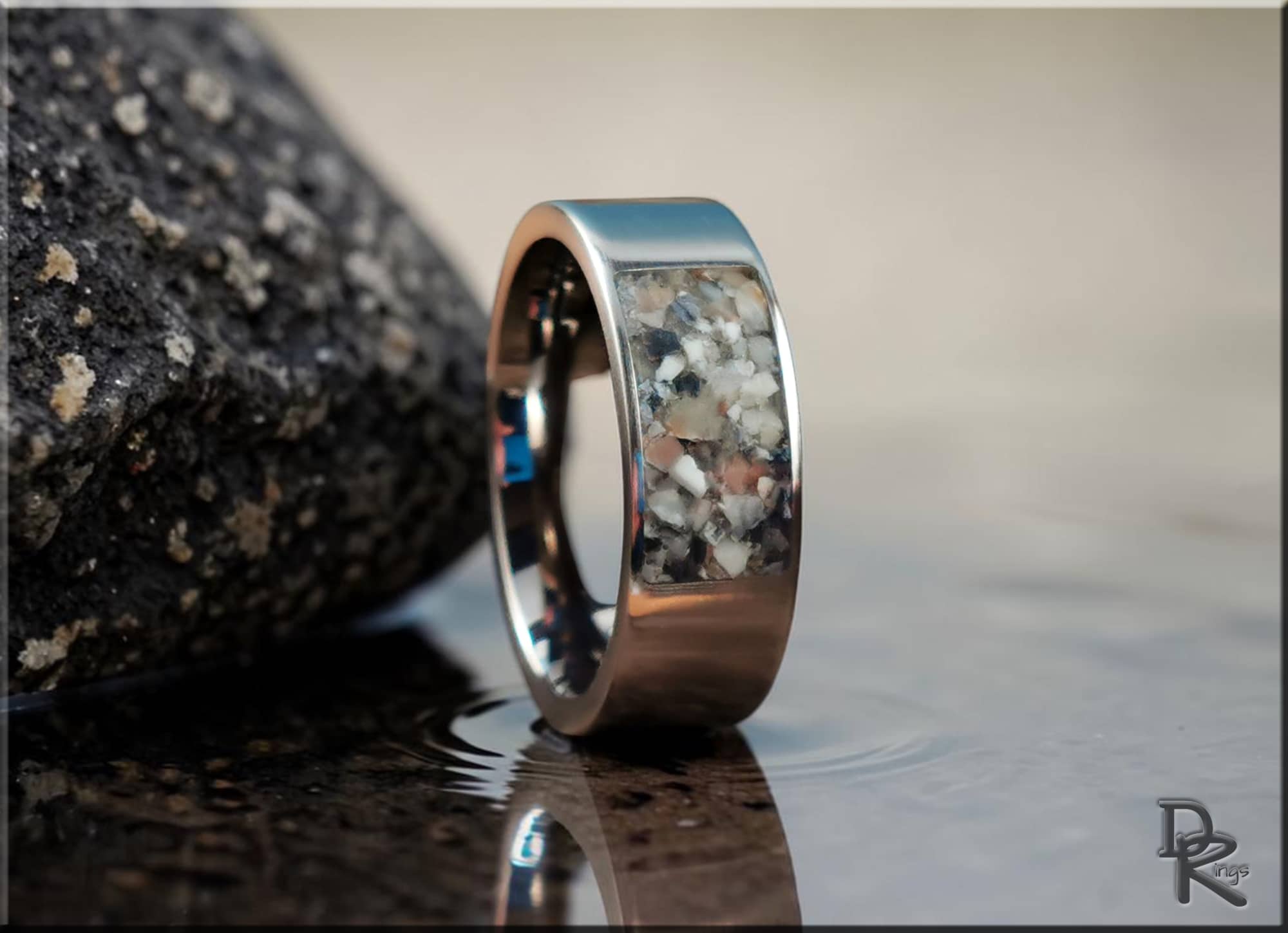 Titanium Ring with Picasso Marble inlay, 'Marble Window'