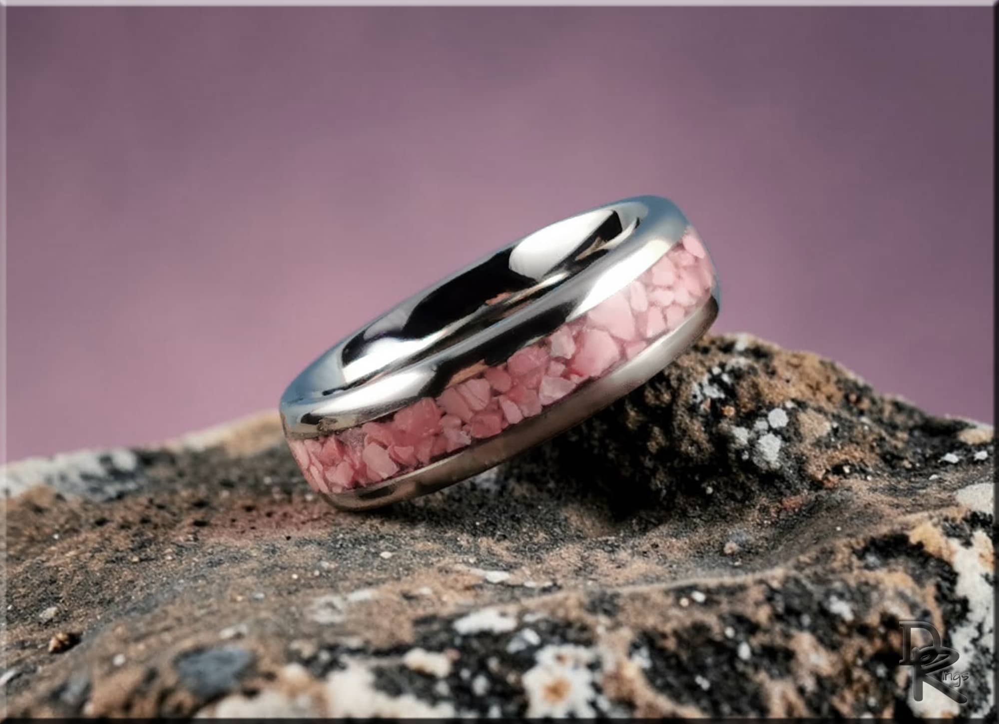 Titanium Ring with Rhodonite Inlay