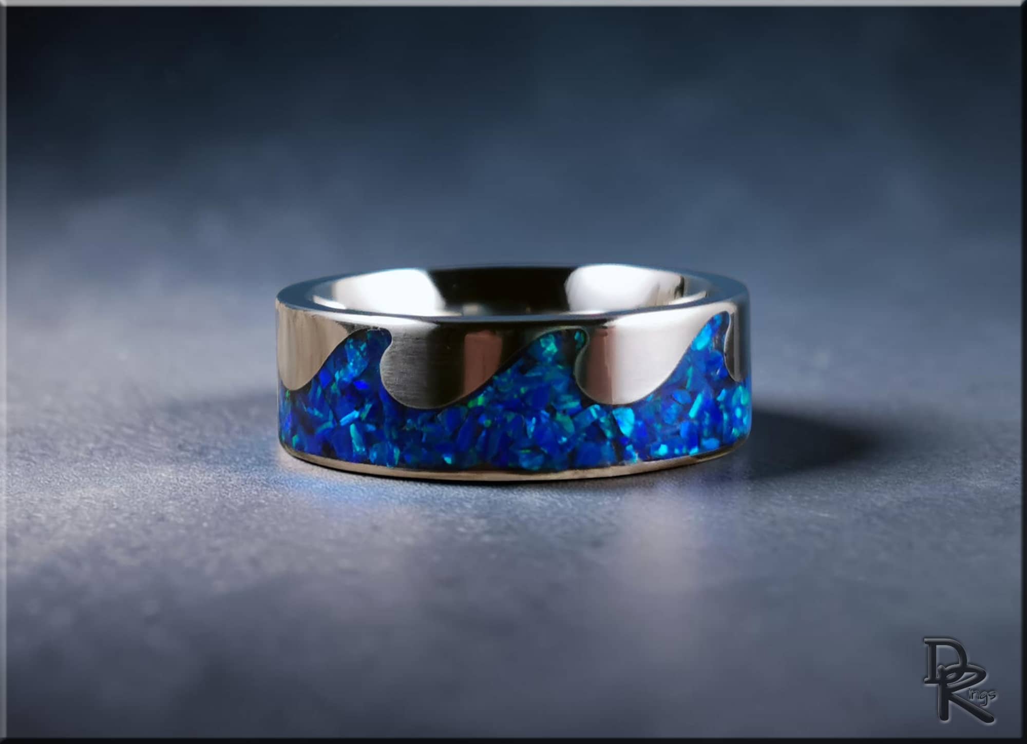 Titanium Ocean Ring with Opal Inlay