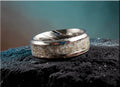 Damascus Steel Ring with White and Gold TruStone inlay