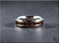 DR Rings tungsten carbide ring with inlay featuring a polished silver band and brown textured center