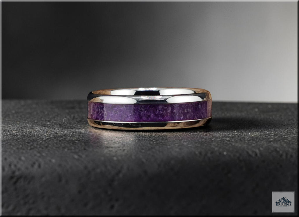 Tungsten Carbide Ring with Amethyst Inlay