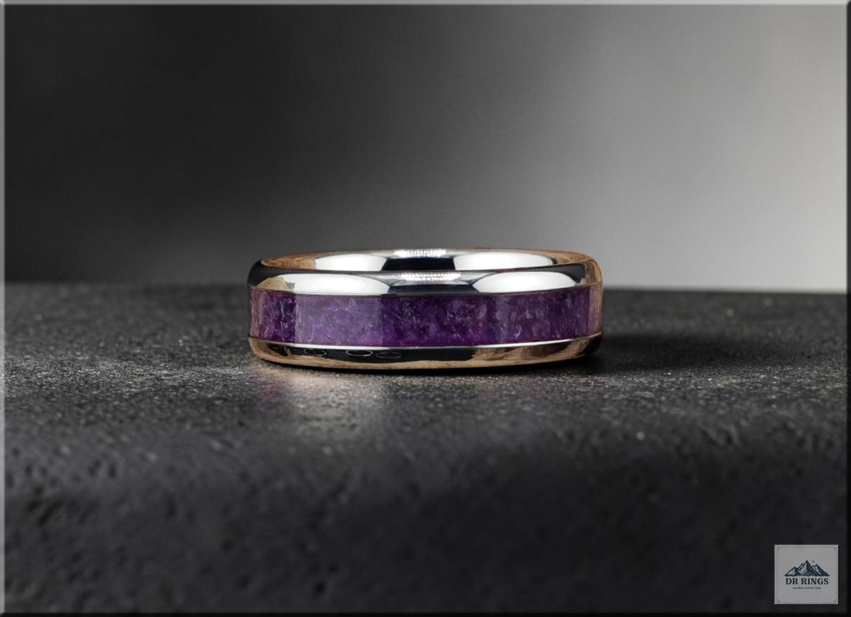 Tungsten Carbide Ring with Amethyst Inlay