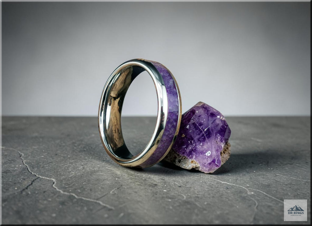 Tungsten Carbide Ring with Amethyst Inlay