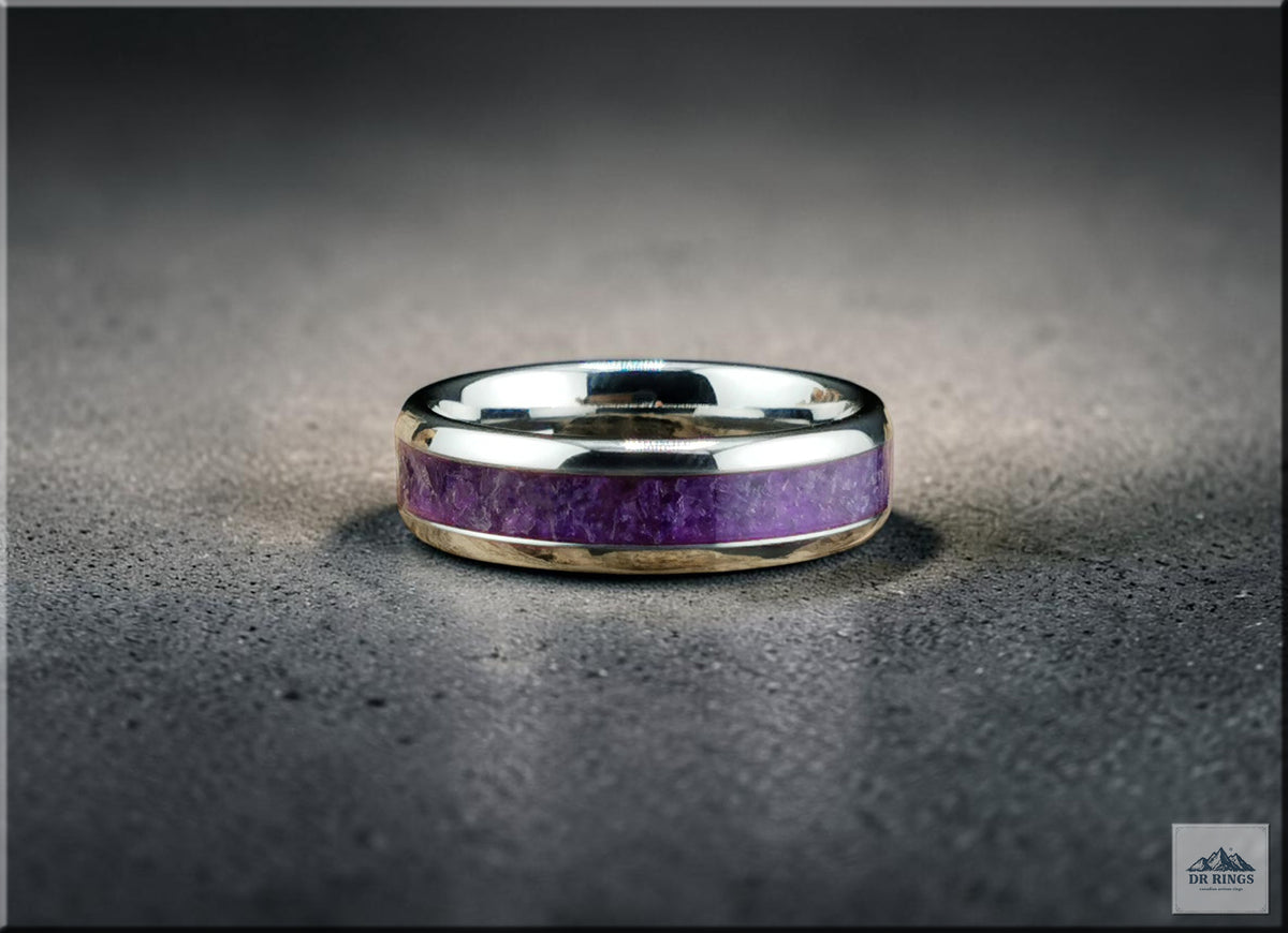 Tungsten Carbide Ring with Amethyst Inlay