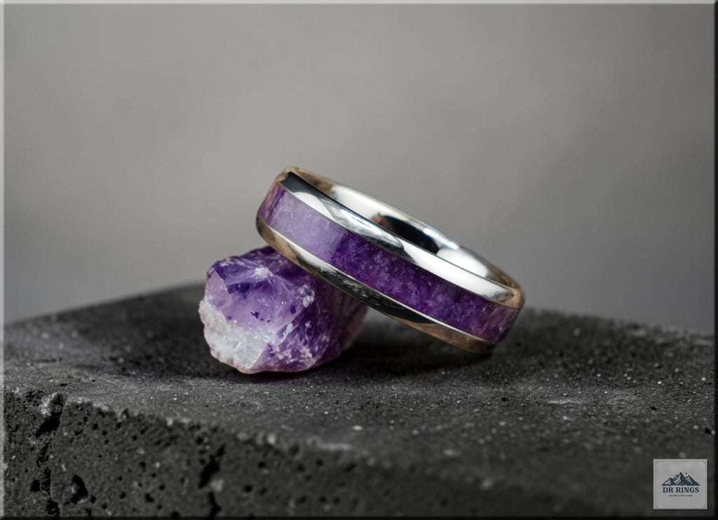 Tungsten Carbide Ring with Amethyst Inlay