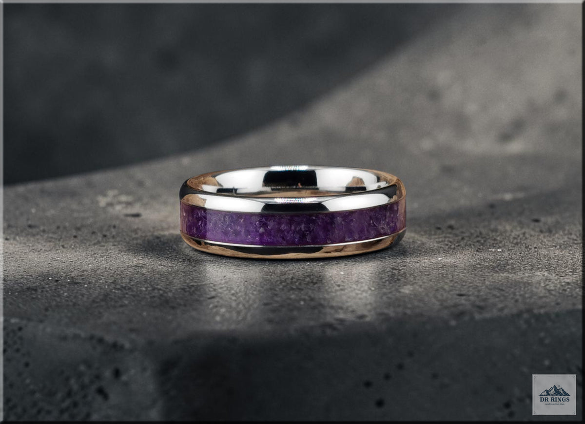 Tungsten Carbide Ring with Amethyst Inlay