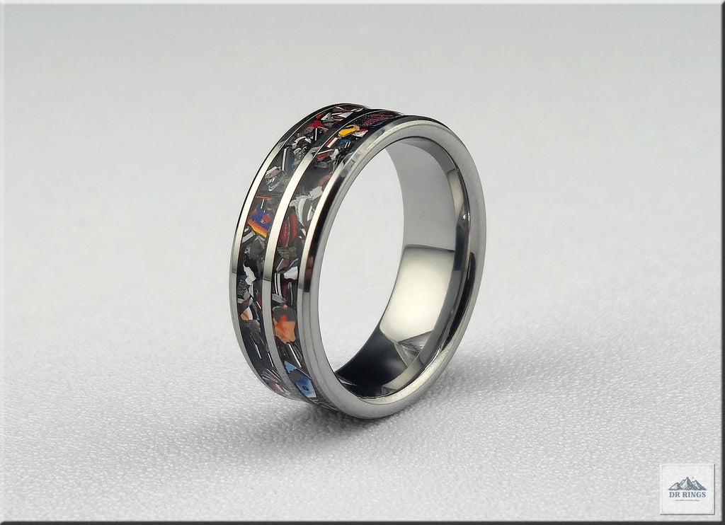 Tungsten Carbide Ring with dual Vintage Fordite inlays