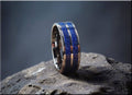 DR Rings tungsten ring with lapis lazuli featuring blue inlay and polished metal edges