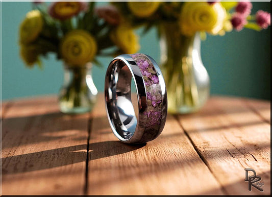 Domed Edge Tungsten Carbide Ring w/Atlantisite stone inlay - metal ring