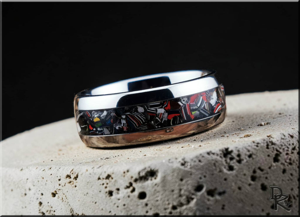 Tungsten Carbide Ring with Vintage Fordite Inlay