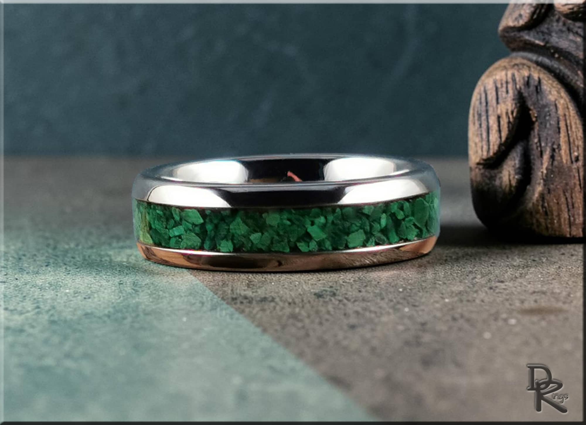 Tungsten Carbide Ring with Green Malachite Inlay