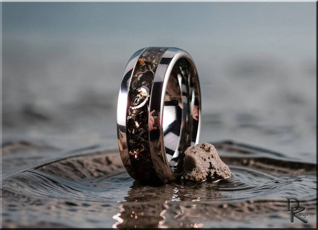Tungsten Carbide Ring with Aletai Meteorite Inlay