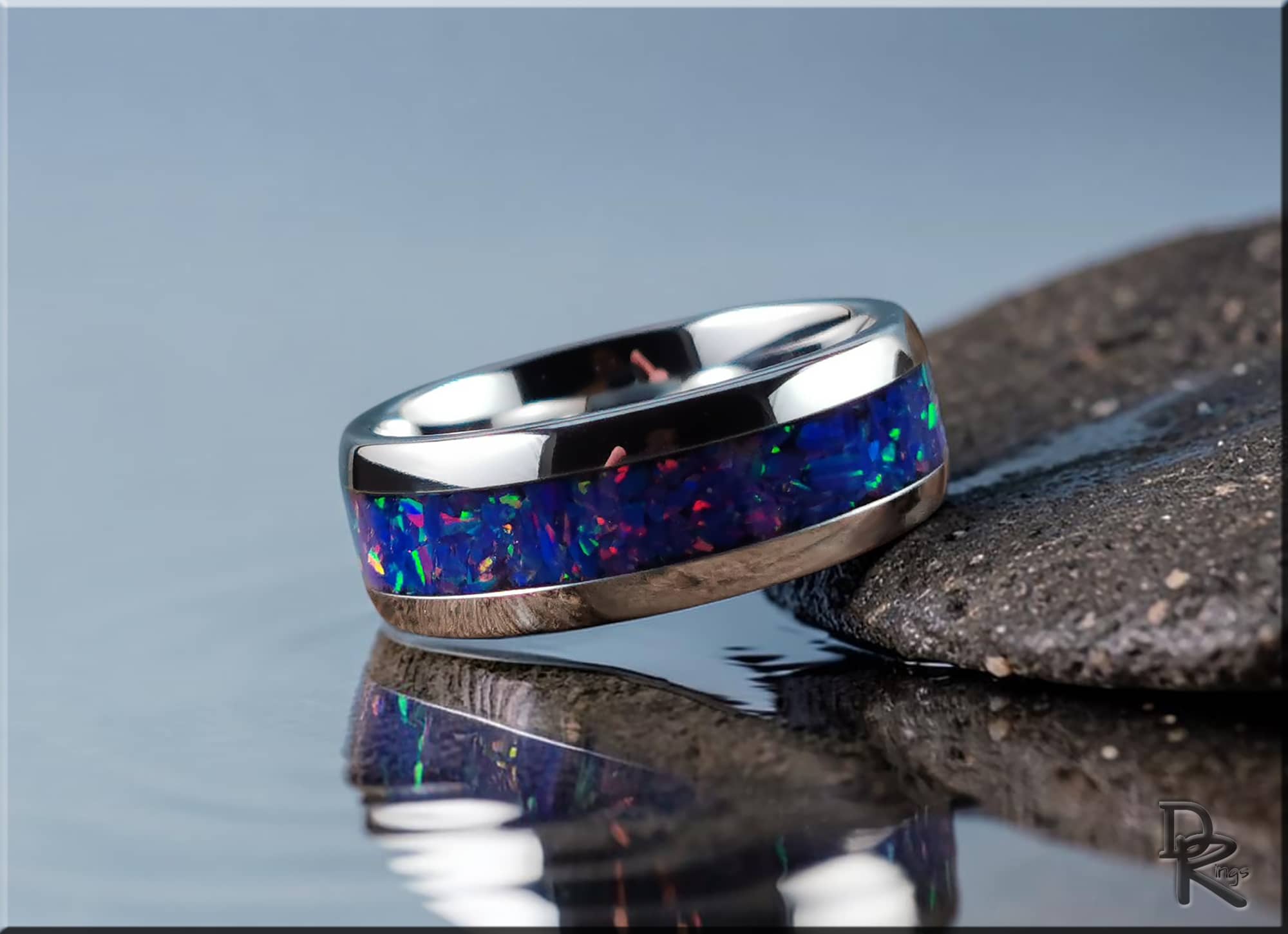 Tungsten Carbide Ring with Opal Inlay