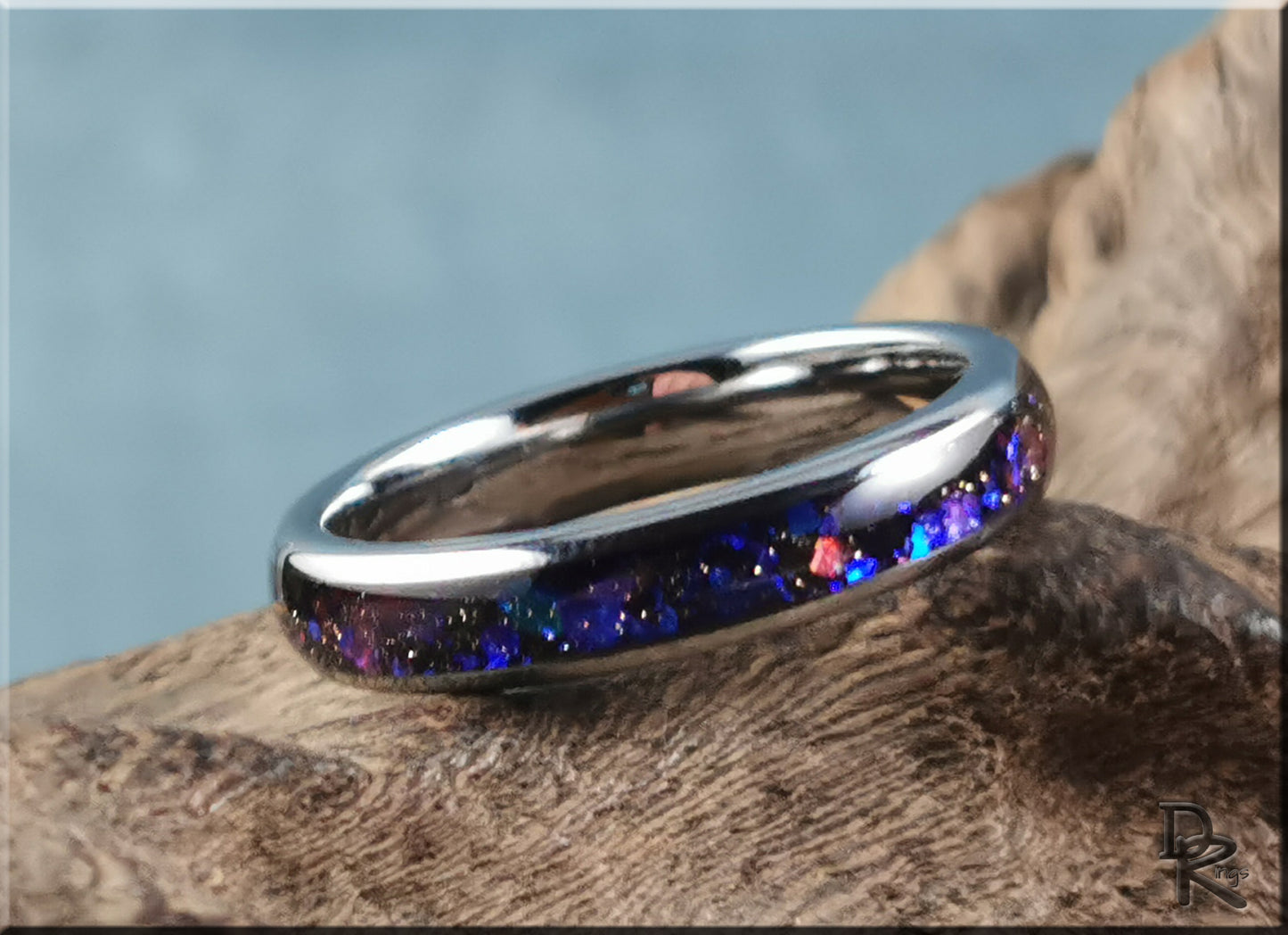 4mm Polished Tungsten Carbide Channel Ring w/Celestial Sandstone inlay - tungsten ring