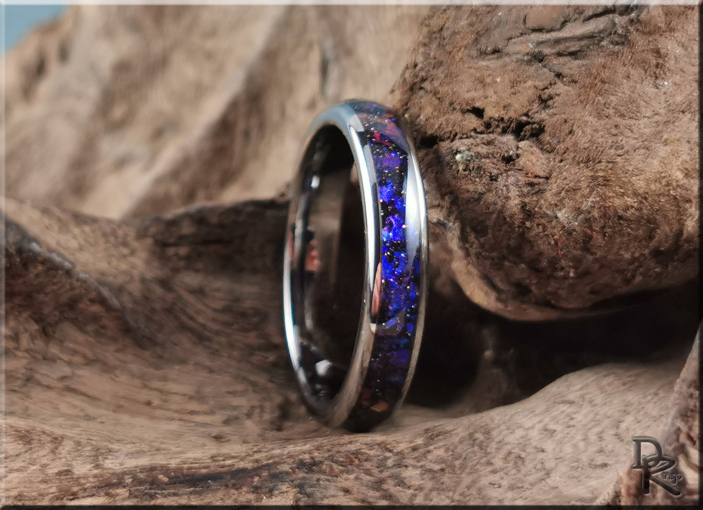 4mm Polished Tungsten Carbide Channel Ring w/Celestial Sandstone inlay - tungsten ring