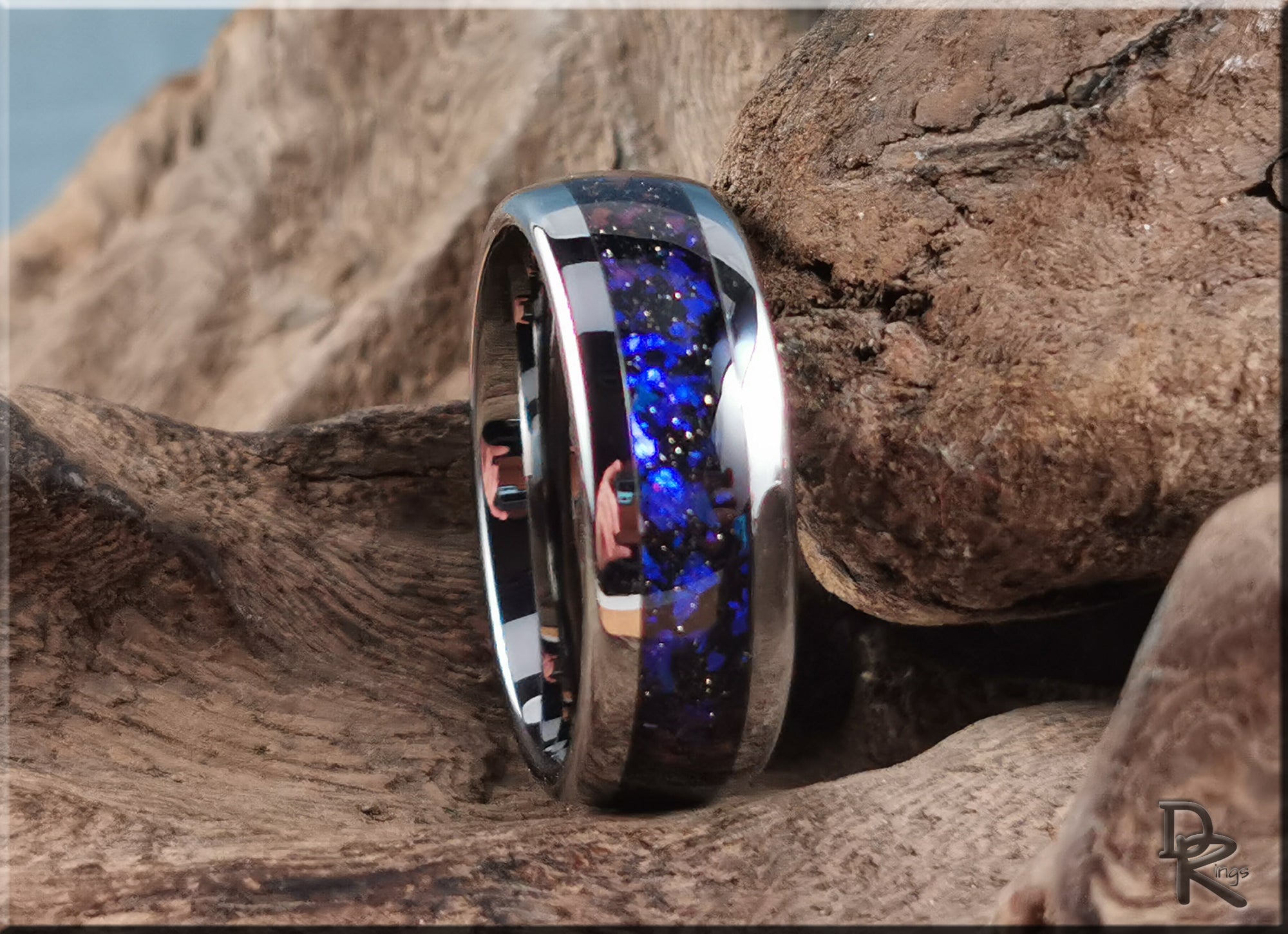 Tungsten Carbide Ring with Celestial Sandstone Inlay