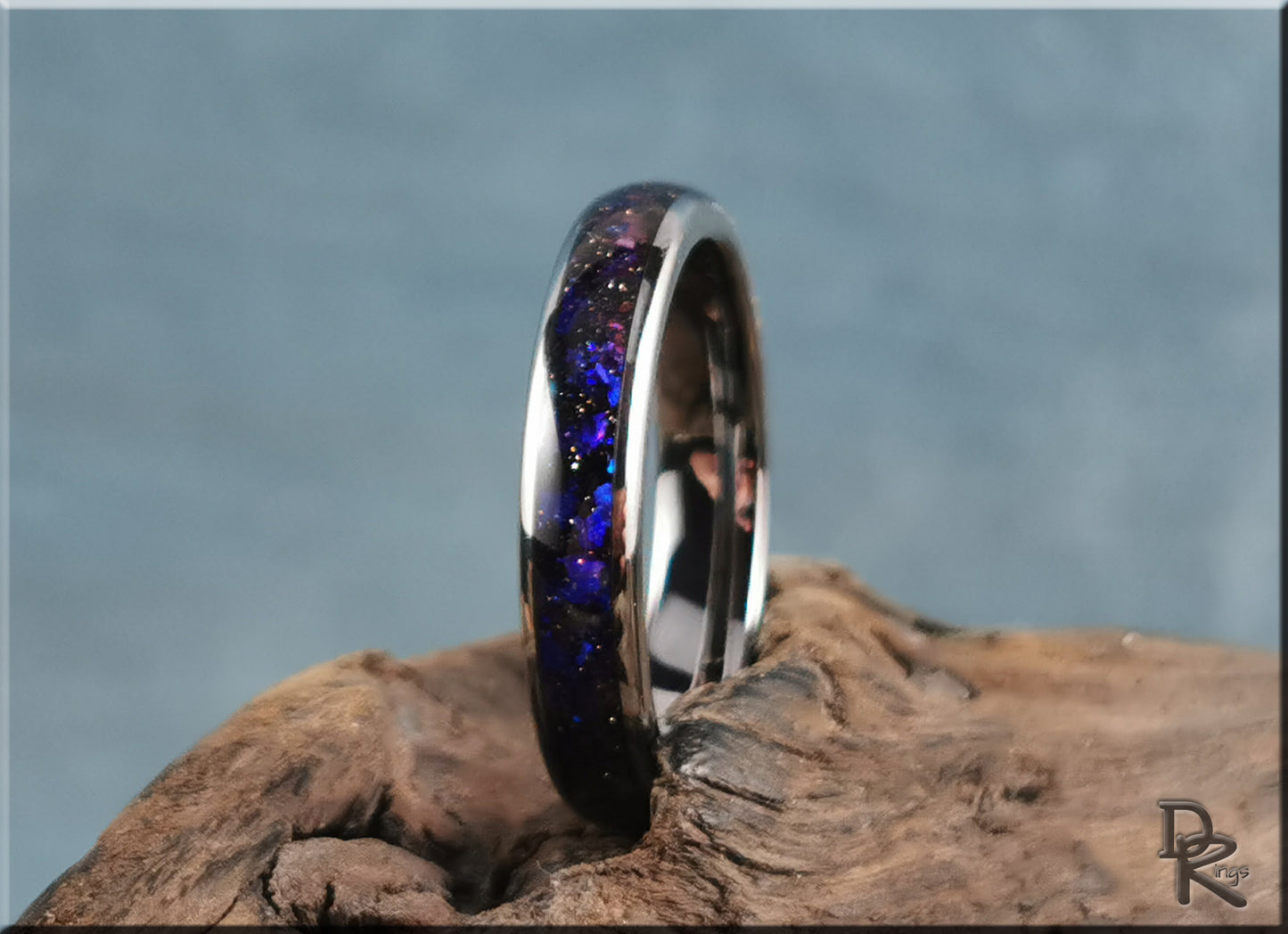 4mm Polished Tungsten Carbide Channel Ring w/Celestial Sandstone inlay - tungsten ring
