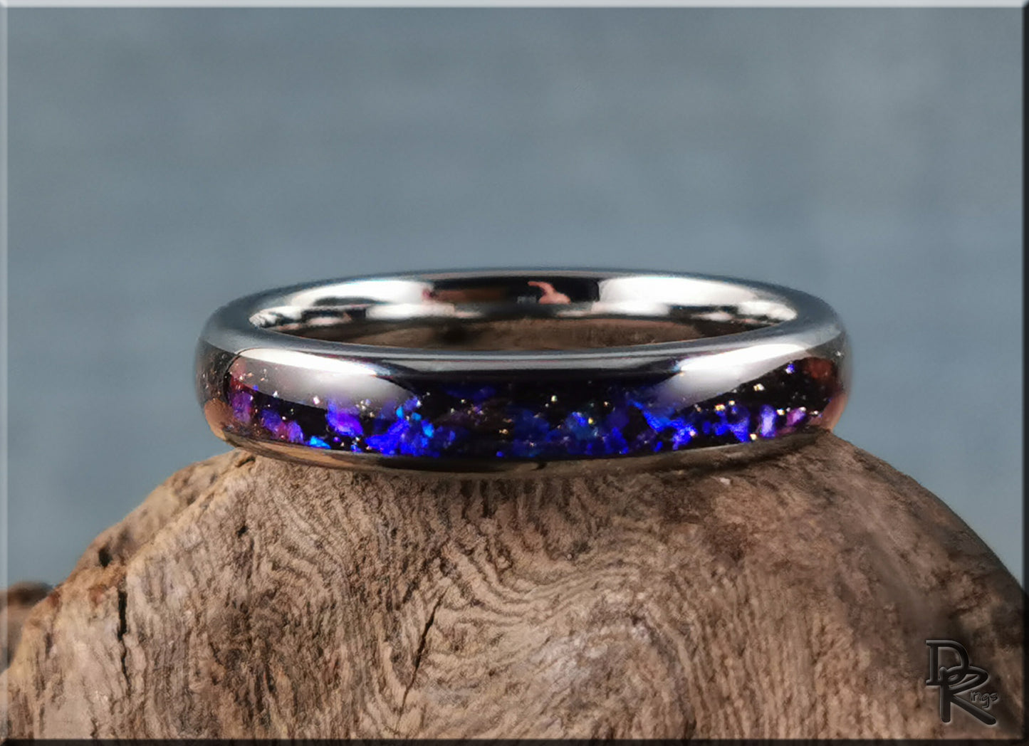 4mm Polished Tungsten Carbide Channel Ring w/Celestial Sandstone inlay - tungsten ring