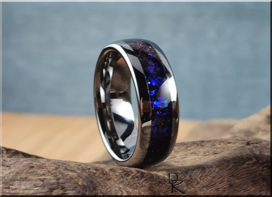 8mm Polished Tungsten Carbide Channel Ring w/Celestial Sandstone inlay - tungsten ring