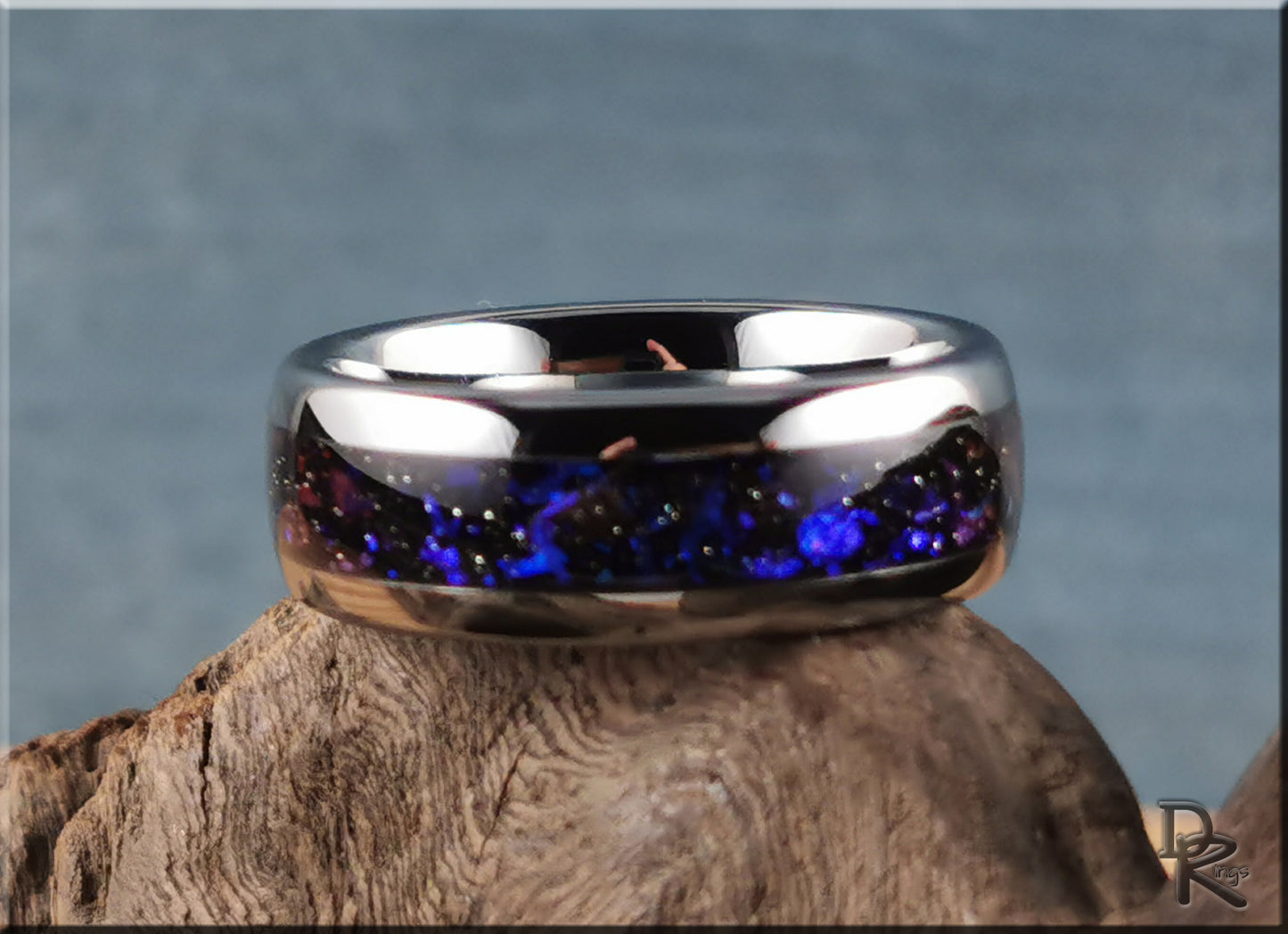 8mm Polished Tungsten Carbide Channel Ring w/Celestial Sandstone inlay - tungsten ring