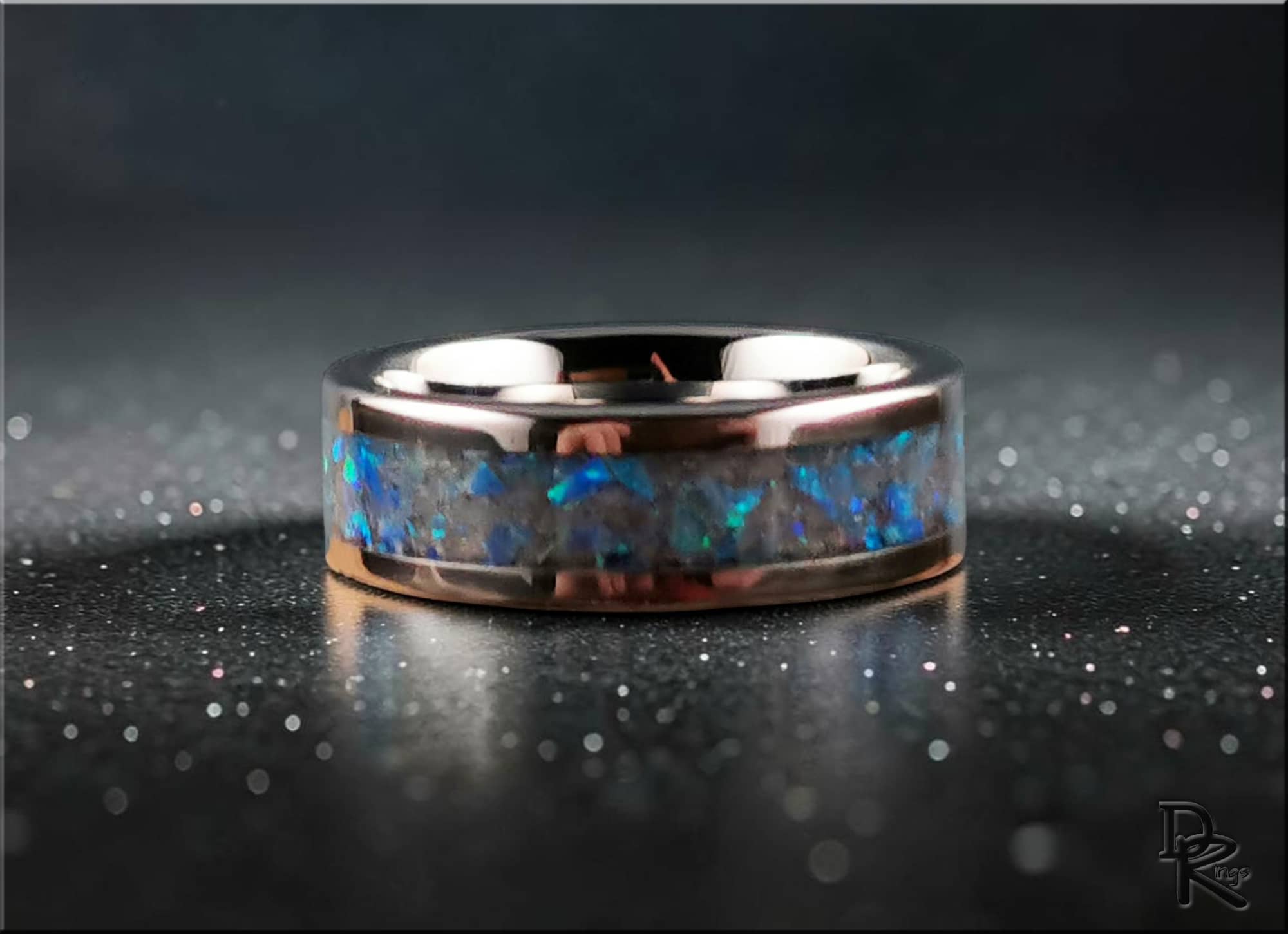 Tungsten Carbide Ring with Opal and Glow Inlay
