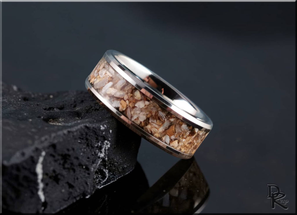 Tungsten Carbide Ring with Ice Age Horse Tooth Inlay