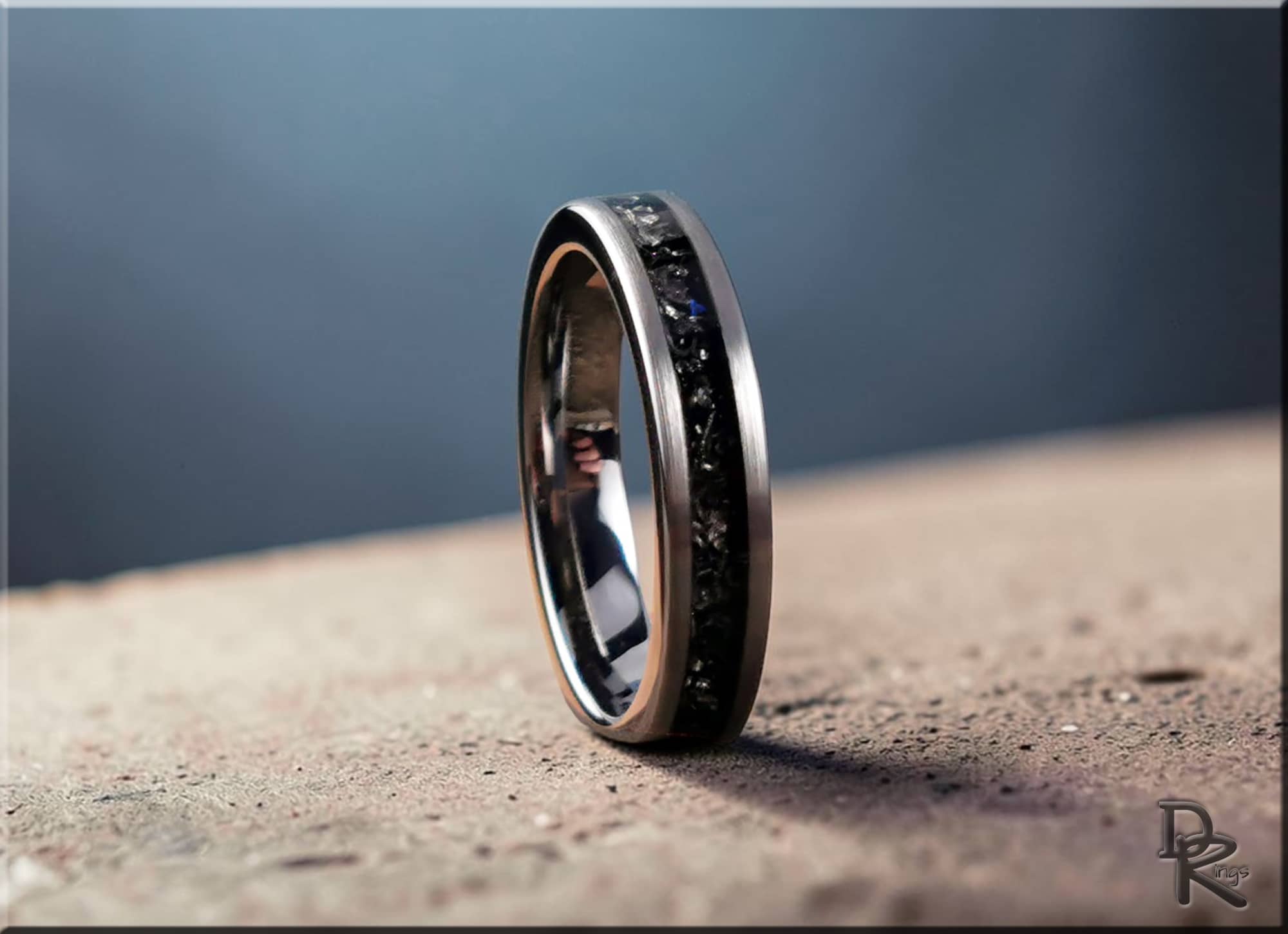 Tungsten Carbide Ring with Meteorite Inlay