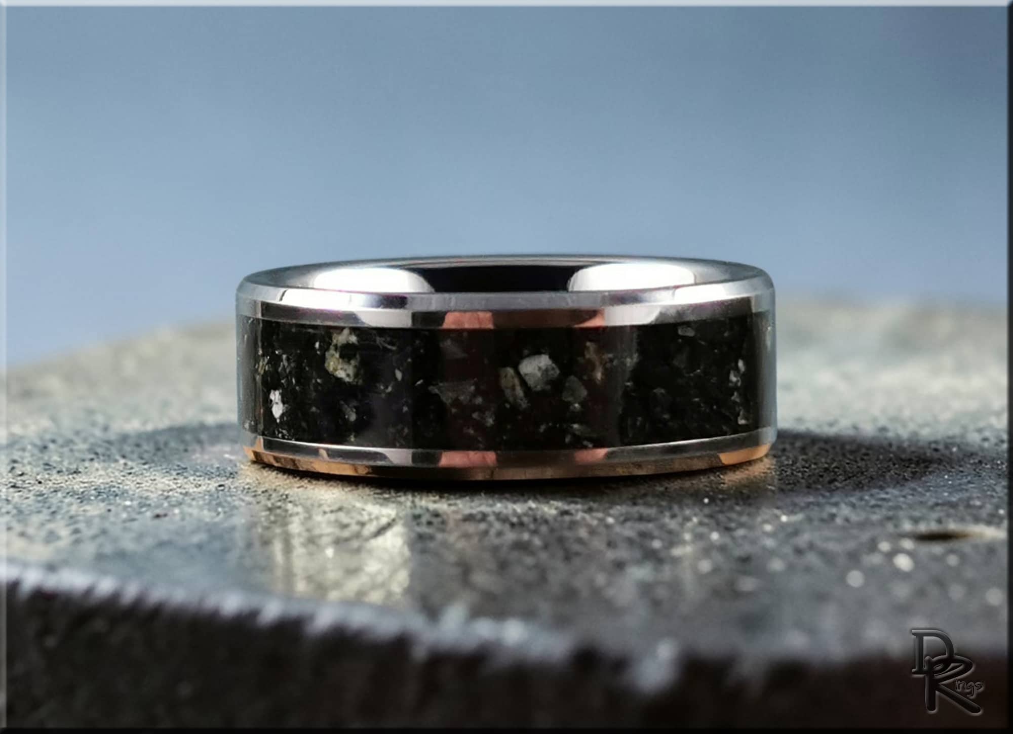 Tungsten Carbide Ring with Marquina Marble Inlay