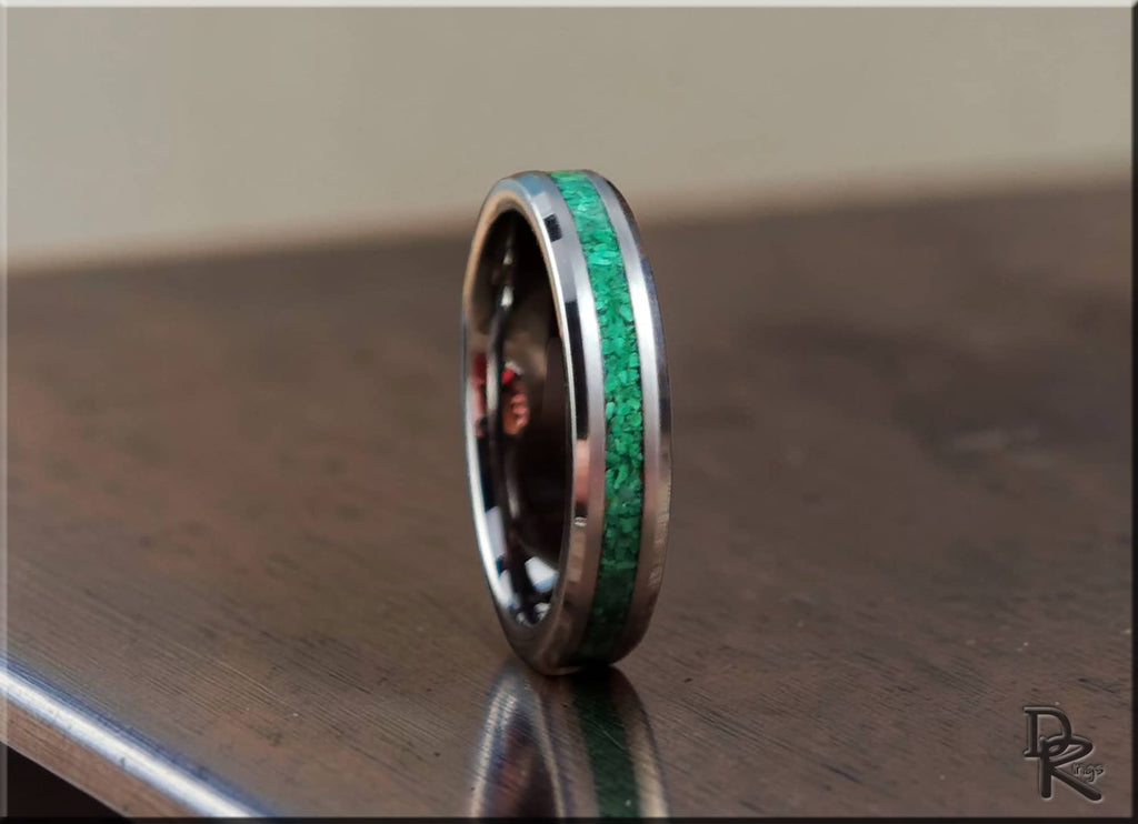Tungsten Carbide Ring with narrow Green Malachite inlay, 4mm