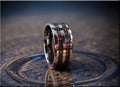 Hammered Tungsten Carbide Ring with Meteorite and Opal Inlays
