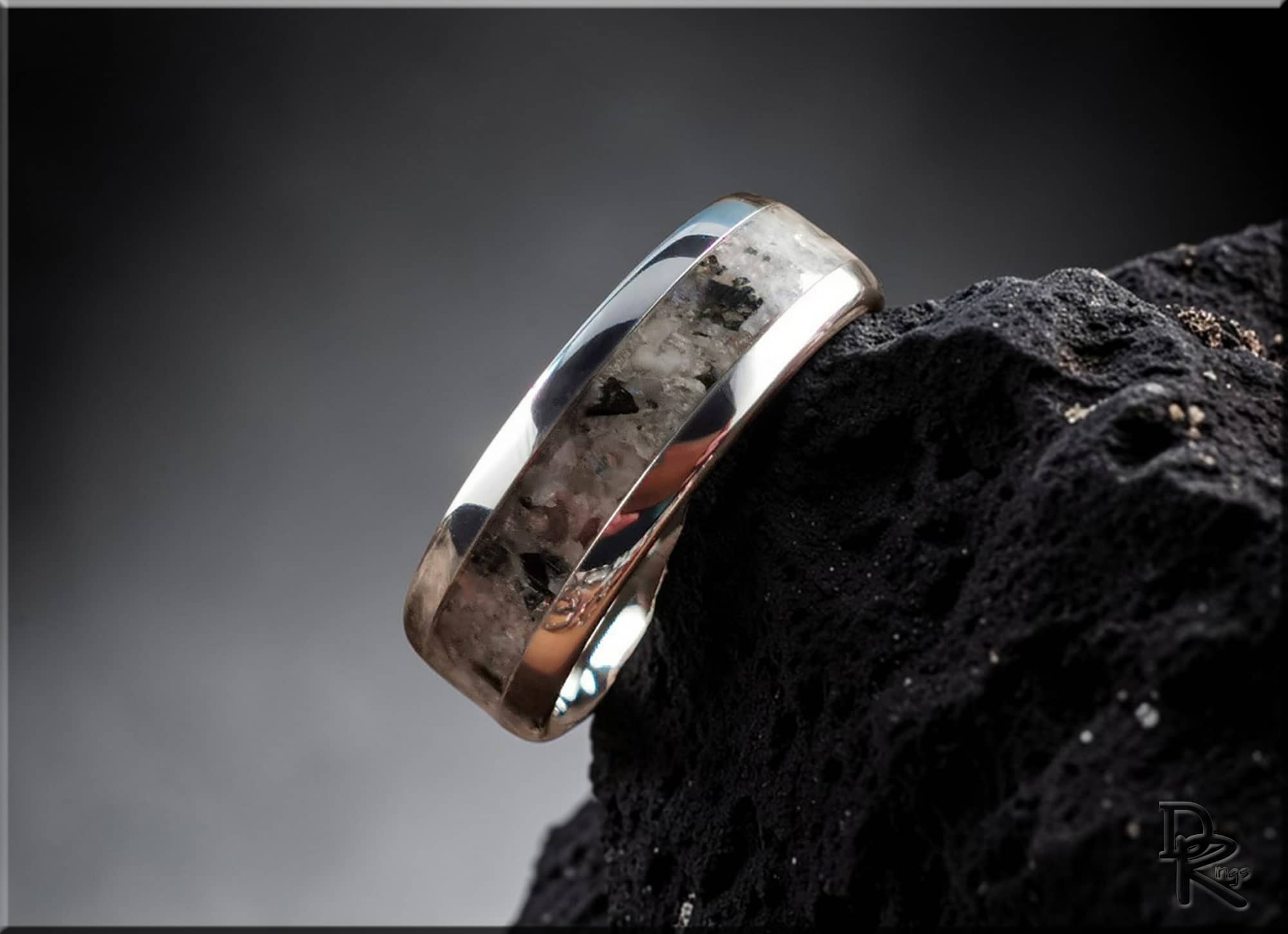 Tungsten Carbide Channel Ring with Moonstone-Mica Inlay