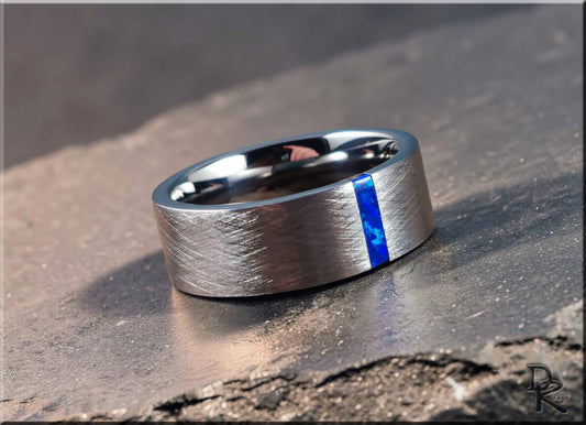 Tungsten Carbide Ring with transverse Opal inlay, wire brush finish, 8mm
