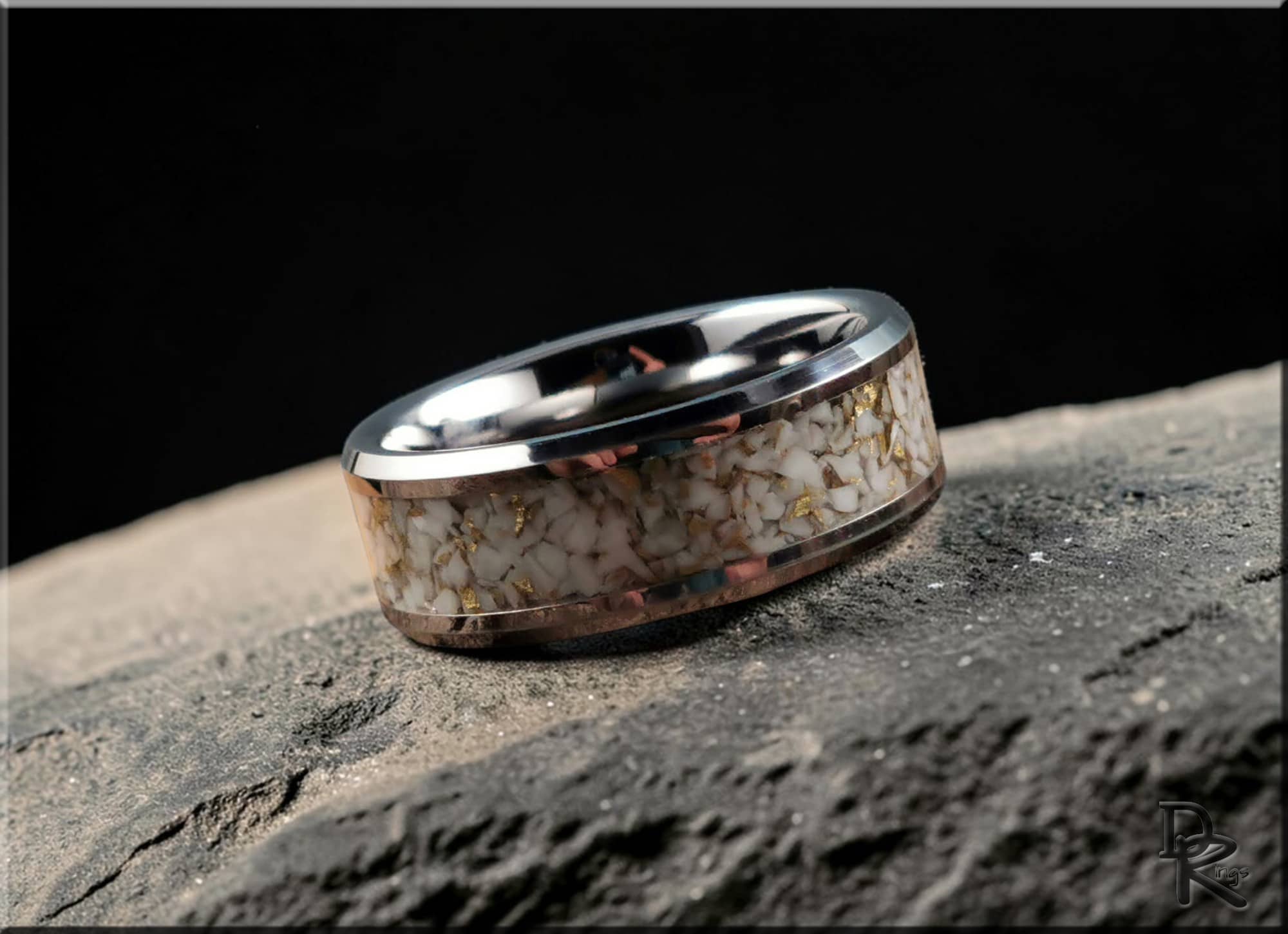 Tungsten Carbide Ring with White and Gold TruStone Inlay