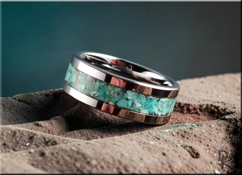 Tungsten Carbide  Ring with Campitos Turquoise Inlay