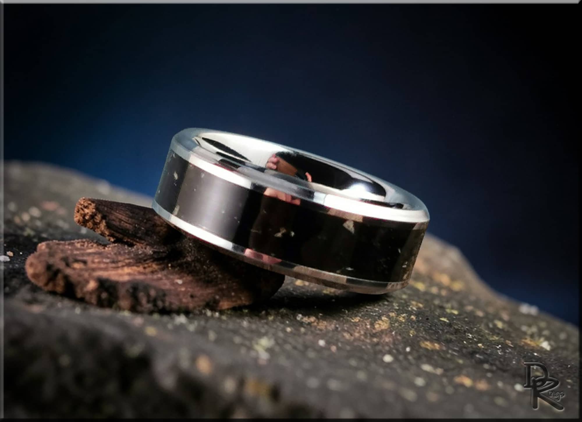 Tungsten Carbide Ring with Scottish Basaltic Sand Inlay