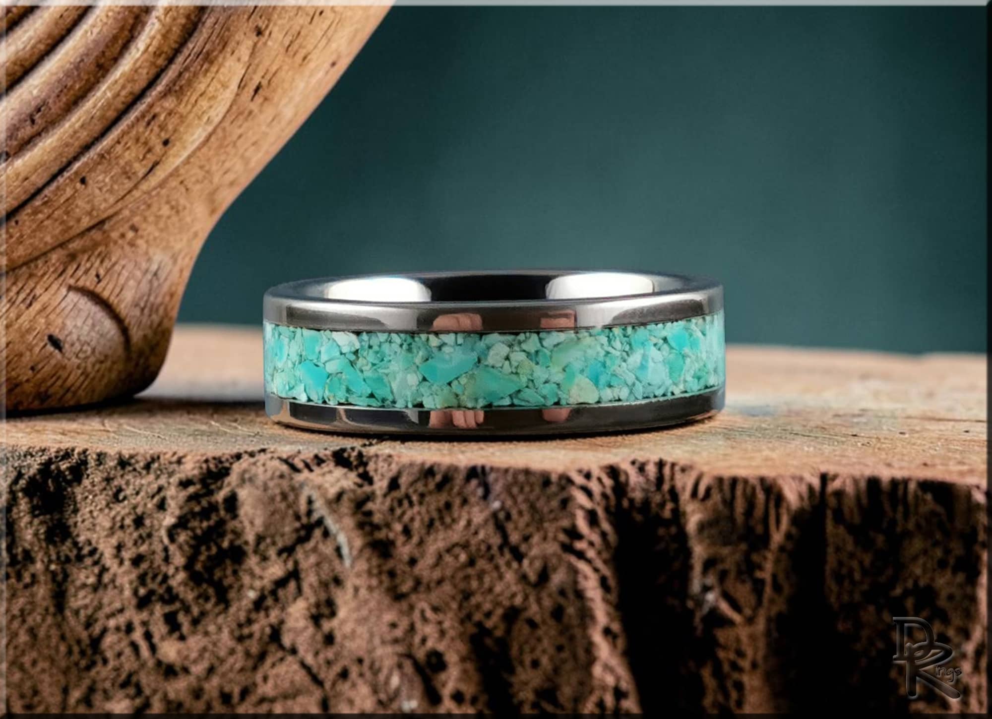 Super Titanium Ring with Fox Turquoise Inlay